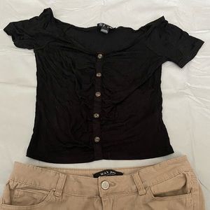 Black Button Crop Top Size Medium